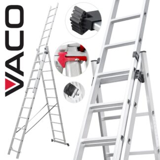Drabina aluminiowa VACO, zasięg roboczy 8,65 m. 3×11